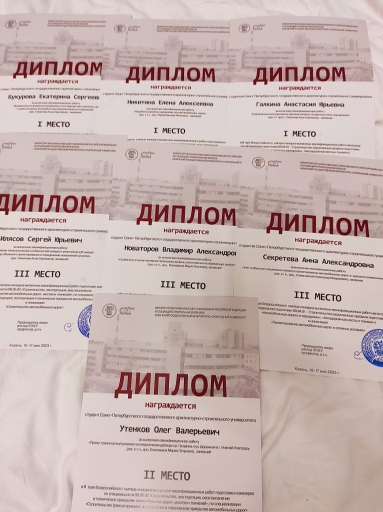 Дипломы победителей конкурса ВКР из СПбГАСУ Дипломы победителей конкурса ВКР из СПбГАСУ